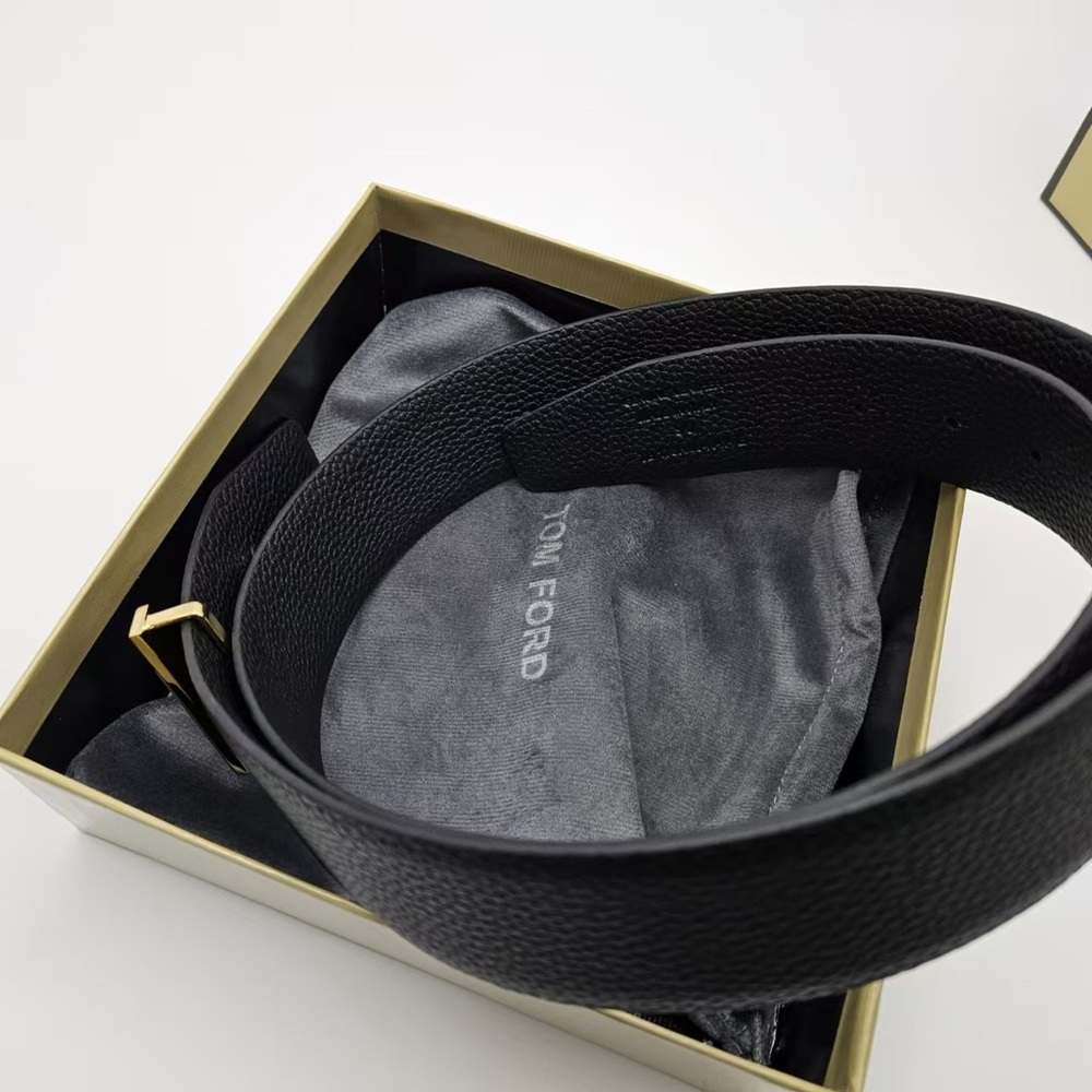 Tom Ford Textured Black Belt with Gold Accent